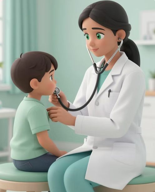 La chirurgienne pédiatrique ausculte un enfant au stéthoscope