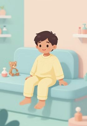 Enfant en pyjama assis sur la banquette du cabinet